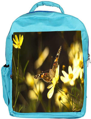 Snoogg Eco Friendly Canvas Butterfly Sitting In Yellow Flower Designer Backpack Rucksack School Travel Unisex Casual Canvas Bag Bookbag Satchel 5 L Backpack(Blue)