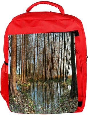 Snoogg Eco Friendly Canvas Small Pond In Forest Designer Backpack Rucksack School Travel Unisex Casual Canvas Bag Bookbag Satchel 5 L Backpack(Red)