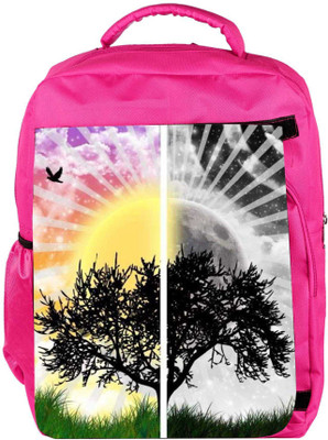 Snoogg Eco Friendly Canvas Scenary Day & Night Backpack Rucksack School Travel Unisex Casual Canvas Bag Bookbag Satchel 5 L Backpack(Pink)