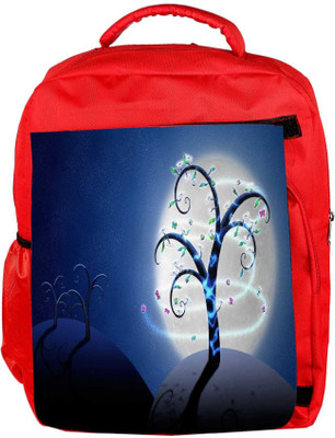 Snoogg Eco Friendly Canvas White Moon Tree Designer Backpack Rucksack School Travel Unisex Casual Canvas Bag Bookbag Satchel 5 L Backpack(Red)