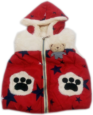 Squnibee Sleeveless Printed Baby Boys & Baby Girls Jacket, Red