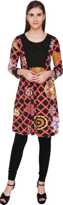 Polita Casual Floral Print Women's Kurti(Red, Black)