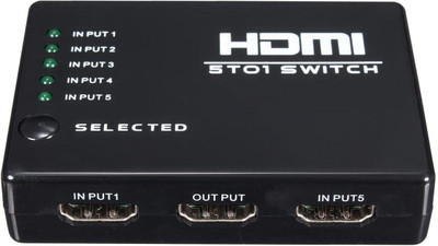 LipiWorld TV-out Cable 5 Port HDMI Switch - Mini 1080p HDMI Switcher Selector Box Auto Switch With Remote(Black, For TV)