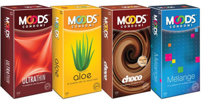 Moods Ultrathin, Aloe, Choco and Melange Condom(Set of 4, 48S)