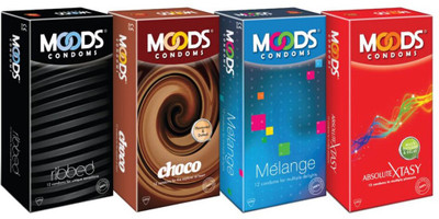 Moods Ribbed, Choco, Melange and Absolute Xtasy Condom(Set of 4, 48S)