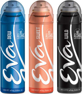 EVA Deodorant Spray, Sweet, Urbane & Dew ,125ml - Combo 3 Deodorant Spray - For Women(125 ml, Pack of 3)
EVA Deodorant Spray, Sweet, Urbane & Dew ,125ml - Combo 3 Deodorant Spray - For Women(125 ml, Pack of 3)
