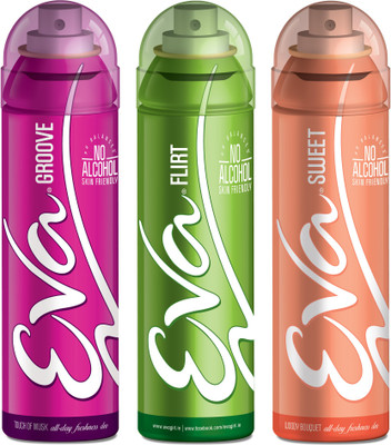 EVA Deodorant Spray, Sweet, Flirt & Groove ,125ml - Combo 3 Deodorant Spray - For Women(125 ml, Pack of 3)
EVA Deodorant Spray, Sweet, Flirt & Groove ,125ml - Combo 3 Deodorant Spray - For Women(125 ml, Pack of 3)