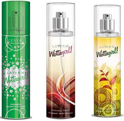 LAYERR WOTTAGIRL FRESH CITRUS FRAGRANT BODY SPLASH + WOTTAGIRL VANILLA TWIST FRAGRANT BODY SPLASH + WOTTAGIRL EVERGREEN FRAGRANT BODY SPLASH Body Spray - For Women(135 ml, Pack of 3)
LAYERR WOTTAGIRL FRESH CITRUS FRAGRANT BODY SPLASH + WOTTAGIRL VANILLA TWIST FRAGRANT BODY SPLASH + WOTTAGIRL EVERGREEN FRAGRANT BODY SPLASH Body Spray - For Women(135 ml, Pack of 3)
