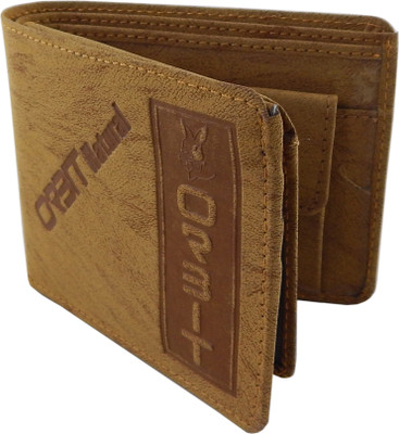 Orbit Men Khaki Genuine Leather, Fabric Wallet(5 Card Slots)