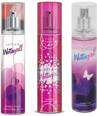 LAYERR WOTTAGIRL AMBER KISS FRAGRANT BODY SPLASH + WOTTAGIRL SECRET CRUSH FRAGRANT BODY SPLASH + WOTTAGIRL ROMANCE FRAGRANT BODY SPLASH Body Spray - For Women(135 ml, Pack of 3)
LAYERR WOTTAGIRL AMBER KISS FRAGRANT BODY SPLASH + WOTTAGIRL SECRET CRUSH FRAGRANT BODY SPLASH + WOTTAGIRL ROMANCE FRAGRANT BODY SPLASH Body Spray - For Women(135 ml, Pack of 3)