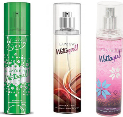 LAYERR WOTTAGIRL PINK ANGEL FRAGRANT BODY SPLASH + WOTTAGIRL MYSTIC VANILLA TWIST FRAGRANT BODY SPLASH + WOTTAGIRL EVERGREEN FRAGRANT BODY SPLASH Body Spray - For Women(135 ml, Pack of 3)
LAYERR WOTTAGIRL PINK ANGEL FRAGRANT BODY SPLASH + WOTTAGIRL MYSTIC VANILLA TWIST FRAGRANT BODY SPLASH + WOTTAGIRL EVERGREEN FRAGRANT BODY SPLASH Body Spray - For Women(135 ml, Pack of 3)