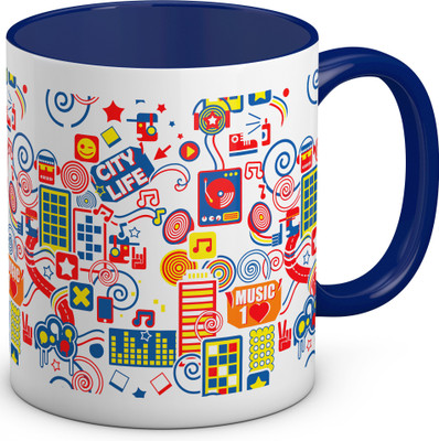 OyeHoe Metro Music Lovers Coffee Ceramic Mug(300 ml), Blue