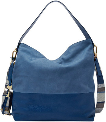 Fossil Women Casual Blue Genuine Leather Hobo