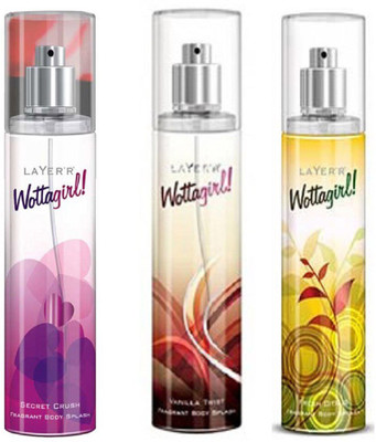 LAYERR WOTTAGIRL FRESH CITRUS FRAGRANT BODY SPLASH + WOTTAGIRL VANILLA TWIST FRAGRANT BODY SPLASH + WOTTAGIRL SECRET CRUSH FRAGRANT BODY SPLASH Body Spray - For Women(135 ml, Pack of 3)
LAYERR WOTTAGIRL FRESH CITRUS FRAGRANT BODY SPLASH + WOTTAGIRL VANILLA TWIST FRAGRANT BODY SPLASH + WOTTAGIRL SECRET CRUSH FRAGRANT BODY SPLASH Body Spray - For Women(135 ml, Pack of 3)