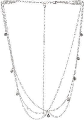 FAYON Party Style Diva Silver Chain with Crystal Drops Hair Chain(Silver)
