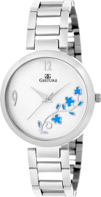 Gesture 10- Blue And White Flora Elegant Watch - For Girls