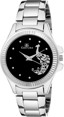 Gesture 06- Black Peacock Elegant Watch - For Girls