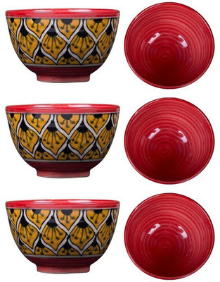 caffeine Ceramic Bowl Set(Orange, Pack of 6)