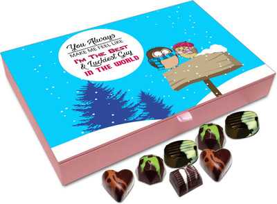 Chocholik Gift Box - You Always Make Me Feel That I'm The Luckiest Guy Chocolate Box - 12pc Truffles(144 g)
Chocholik Gift Box - You Always Make Me Feel That I'm The Luckiest Guy Chocolate Box - 12pc Truffles(144 g)