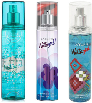 LAYERR WOTTAGIRL PURE PARADISE FRAGRANT BODY SPLASH + WOTTAGIRL MYSTIC ISLAND FRAGRANT BODY SPLASH + WOTTAGIRL FANTASY FRAGRANT BODY SPLASH Body Spray - For Women(135 ml, Pack of 3)
LAYERR WOTTAGIRL PURE PARADISE FRAGRANT BODY SPLASH + WOTTAGIRL MYSTIC ISLAND FRAGRANT BODY SPLASH + WOTTAGIRL FANTASY FRAGRANT BODY SPLASH Body Spray - For Women(135 ml, Pack of 3)