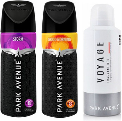 Park Avenue 1 Storm and 1 Good Morning and 1 Voyage Deodorant Combo for Men (Pack of 3) Deodorant Spray - For Men(390 ml, Pack of 3)
Park Avenue 1 Storm and 1 Good Morning and 1 Voyage Deodorant Combo for Men (Pack of 3) Deodorant Spray - For Men(390 ml, Pack of 3)