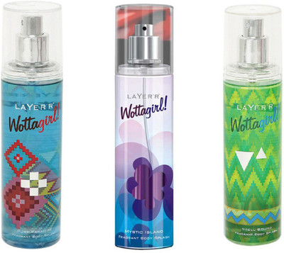 LAYERR WOTTAGIRL SPELL BOUND FRAGRANT BODY SPLASH + WOTTAGIRL MYSTIC ISLAND FRAGRANT BODY SPLASH + WOTTAGIRL PURE PARADISE FRAGRANT BODY SPLASH Body Spray - For Women(135 ml, Pack of 3)
LAYERR WOTTAGIRL SPELL BOUND FRAGRANT BODY SPLASH + WOTTAGIRL MYSTIC ISLAND FRAGRANT BODY SPLASH + WOTTAGIRL PURE PARADISE FRAGRANT BODY SPLASH Body Spray - For Women(135 ml, Pack of 3)