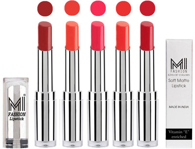 MI Fashion Pout-Perfect Creamy Matte Lipstick Set in 5 Vibrant Colours(Brown Sugar,Coral Glamour,Magenta,Orange Fever,Red Alert)