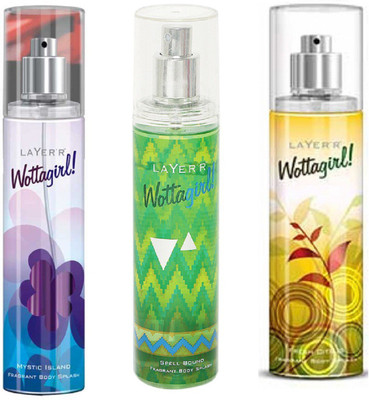 LAYERR WOTTAGIRL FRESH CITRUS FRAGRANT BODY SPLASH + WOTTAGIRL SPELL BOUND FRAGRANT BODY SPLASH + WOTTAGIRL MYSTIC ISLAND FRAGRANT BODY SPLASH Body Spray - For Women(135 ml, Pack of 3)
LAYERR WOTTAGIRL FRESH CITRUS FRAGRANT BODY SPLASH + WOTTAGIRL SPELL BOUND FRAGRANT BODY SPLASH + WOTTAGIRL MYSTIC ISLAND FRAGRANT BODY SPLASH Body Spray - For Women(135 ml, Pack of 3)