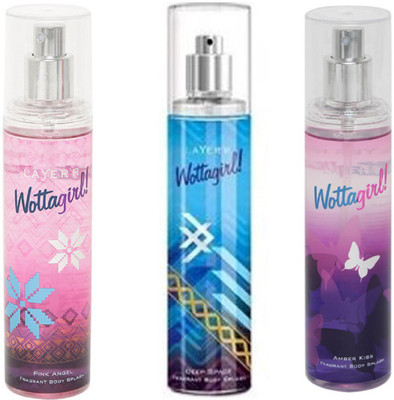 LAYERR WOTTAGIRL DEEP SPACE FRAGRANT BODY SPLASH + WOTTAGIRL AMBER KISS FRAGRANT BODY SPLASH + WOTTAGIRL PINK ANGEL FRAGRANT BODY SPLASH Body Spray - For Women(135 ml, Pack of 3)
LAYERR WOTTAGIRL DEEP SPACE FRAGRANT BODY SPLASH + WOTTAGIRL AMBER KISS FRAGRANT BODY SPLASH + WOTTAGIRL PINK ANGEL FRAGRANT BODY SPLASH Body Spray - For Women(135 ml, Pack of 3)
