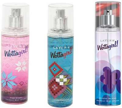 LAYERR WOTTAGIRL MYSTIC ISLAND FRAGRANT BODY SPLASH + WOTTAGIRL PURE PARADISE FRAGRANT BODY SPLASH + WOTTAGIRL PINK ANGEL FRAGRANT BODY SPLASH Body Spray - For Women(135 ml, Pack of 3)
LAYERR WOTTAGIRL MYSTIC ISLAND FRAGRANT BODY SPLASH + WOTTAGIRL PURE PARADISE FRAGRANT BODY SPLASH + WOTTAGIRL PINK ANGEL FRAGRANT BODY SPLASH Body Spray - For Women(135 ml, Pack of 3)