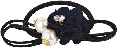 FAYON Party Style Diva Black Floral With Pearl Rubber Band(Black)