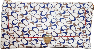 Mcnt Girls Casual Beige, Blue Leatherette Clutch