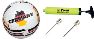 Nivia Combo of Three, One Country Color (Germany) Football, One Vixen Pump, And Two Needles- Football Kit
Nivia Combo of Three, One Country Color (Germany) Football, One Vixen Pump, And Two Needles- Football Kit