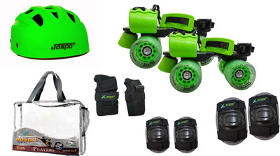 Jaspo Players Pro Green Senior Skates Combo (skates+helmet+knee+elbow+wrist+bag)suitable for age 6 to 14 years Skating Kit