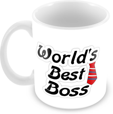 Tuelip Printed Best Boss Tea & Coffee Ceramic Mug(350 ml), White