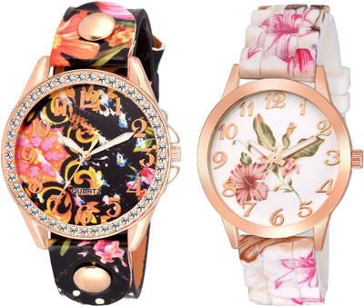 SOOMS SET OF 2 XYZ BLACK COLOR FLORAL LADIES PARTY WEAR Watch - For Women