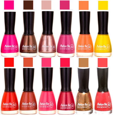 Fashion Bar Rani Pink,Deep Brown,Shimmer,Purple,Peach,Yellow,Sunset Red,Nude Brown,Royal Pink,Mazanta,Copper,Deep Pink Nail polish Rani Pink,Deep Brown,Shimmer Pink,Purple,Peach,Yellow,Sunset Red,Nude Brown,Royal Pink,Shimmer Mazanta,Copper,Deep Pink(Pack
Fashion Bar Rani Pink,Deep Brown,Shimmer,Purple,Peach,Yellow,Sunset Red,Nude Brown,Royal Pink,Mazanta,Copper,Deep Pink Nail polish Rani Pink,Deep Brown,Shimmer Pink,Purple,Peach,Yellow,Sunset Red,Nude Brown,Royal Pink,Shimmer Mazanta,Copper,Deep Pink(Pack