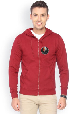 Campus Sutra Full Sleeve Solid Men Fleece Jacket, Maroon