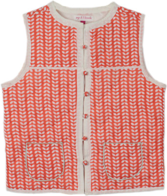 My Little Lambs Sleeveless Printed Baby Boys Quilted Jacket, Peach