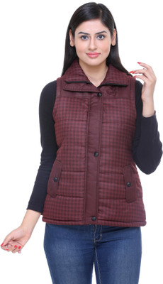 Trufit Sleeveless Checkered Women's Jacket, Maroon