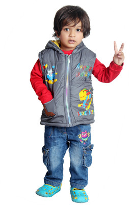 Tiny Toon Sleeveless Printed Baby Boys Jacket, Grey