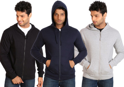 Campus Sutra Full Sleeve Solid Men Fleece Jacket, Black;dark blue;grey