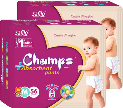 Champs High Absorbent Premium Pant Style Diaper (Medium, 56 Pieces) - pack of 2 - M(112 Pieces)
Champs High Absorbent Premium Pant Style Diaper (Medium, 56 Pieces) - pack of 2 - M(112 Pieces)