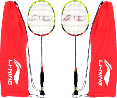 Li-Ning XP 80 II strung Badminton Racquet, (Red/Green) with full covers - Set of 2 Badminton Kit
