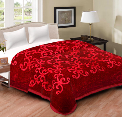Spangle Floral, Self Design Double Mink Blanket(Polyester, Maroon)