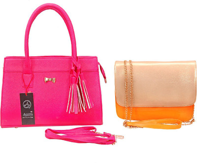 Anemone Women Casual Pink, Yellow PU Hand-held Bag