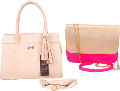 Anemone Women Casual White, Pink PU Hand-held Bag, Pink;white