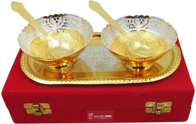 GoldGiftIdeas 3.5 Inch Gold-Silver Plated Two Patti Bowl Spoon Tray Serving Set
GoldGiftIdeas 3.5 Inch Gold-Silver Plated Two Patti Bowl Spoon Tray Serving Set