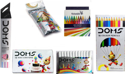 DOMS ZOOM PENCIL + 12 COLOUR PENCIL + 12 WAX CRAYONS + TEMPERA COLOUR ( 12 SHADES ) + 12 SKETCH PEN + KOLOSTAHL 24 WAX CRAYONS ART SET
DOMS ZOOM PENCIL + 12 COLOUR PENCIL + 12 WAX CRAYONS + TEMPERA COLOUR ( 12 SHADES ) + 12 SKETCH PEN + KOLOSTAHL 24 WAX CRAYONS ART SET