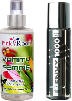 Envy 1000 Envy Alpine Thrill Colonge Body Spray 120ml and Pink Root Vanity Femme Fragrance body Spray 200ml Pack of 2(Set of 2)
Envy 1000 Envy Alpine Thrill Colonge Body Spray 120ml and Pink Root Vanity Femme Fragrance body Spray 200ml Pack of 2(Set of 2)